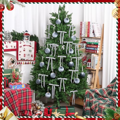 LIANGMIDA Gray Blue Velvet Christmas Decorations Set | 51 Pcs Holiday Ornaments & Bows