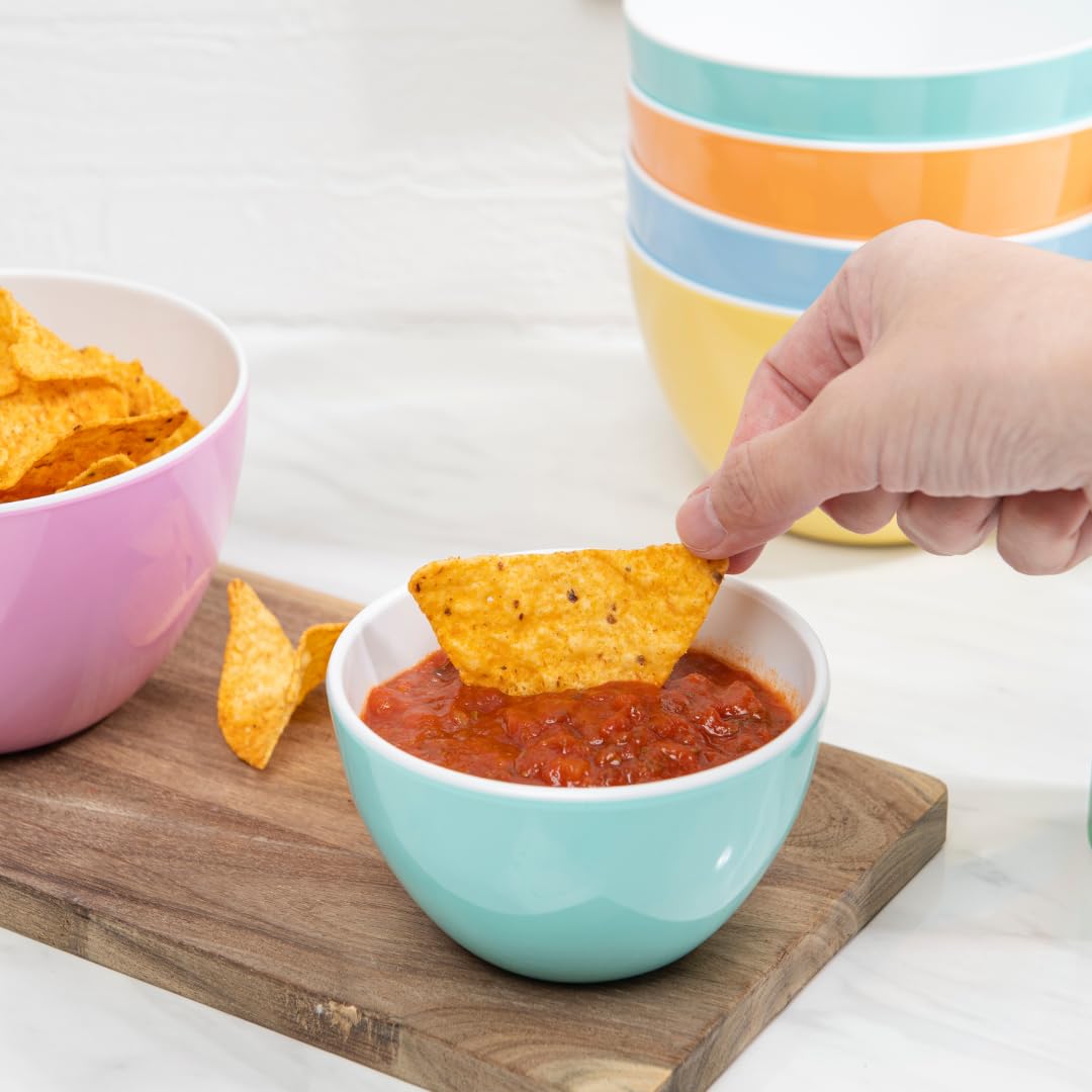 bzyoo Set of 6 Small ColorPop Melamine Bowls, 4.25" 11.8 OZ for Dessert, Prep, Dipping Sauce, Ice Cream, Side Dishes, Snacks, Soups, Salads - Pastel