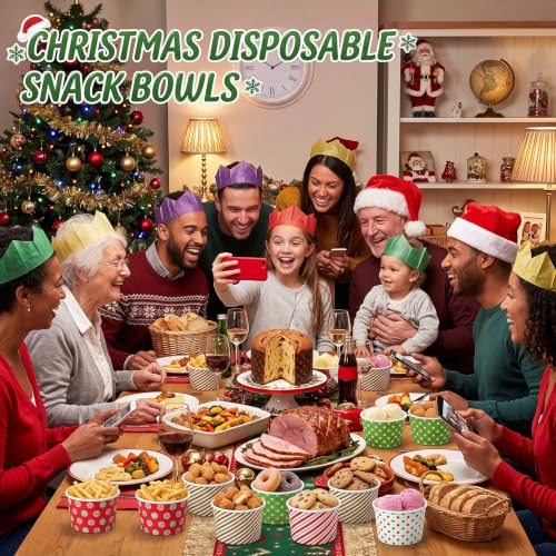 Chengu 60 Pcs 9 oz Christmas Snack Cups Red & Green - 6 Designs