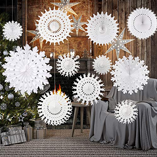 White Paper Snowflake Hanging Decorations (16 Pack) - Winter Party Decor