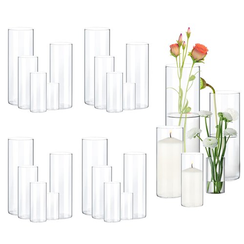 Fgail 20 Pack Clear Glass Vases for Centerpieces, Cylinder Vase Set, 4,6,8,10,12 Inch Tall Flower Vase for Home Decor, Flower Vase for Table Decorative & Hurricane Floating Candle Holders