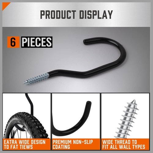 HORUSDY Heavy Duty Garage Storage Hooks - 6-Pack Utility Wall Hooks for Tools, Ladders & Bikes