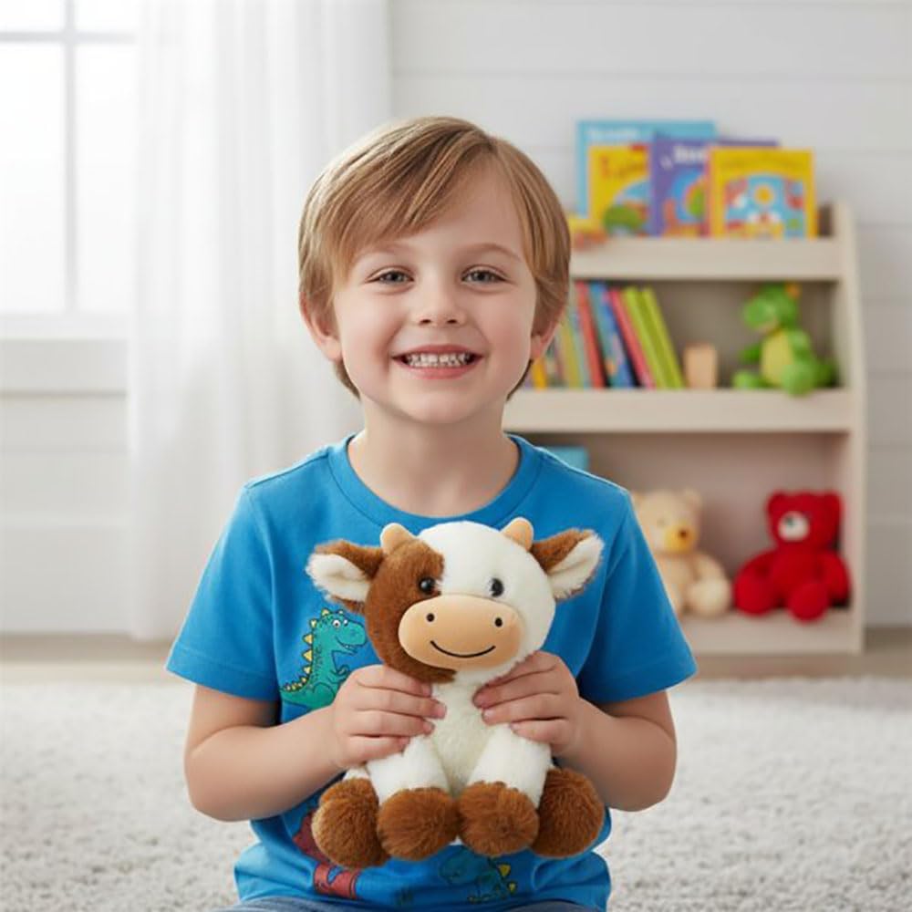 YUKOUQIAN Cow Plush Doll Toy - Cute 8-Inch Stuffed Animal for Girls & Boys | Perfect Christmas Gift