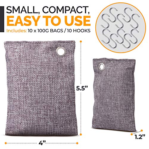 Activated Bamboo Charcoal Odor Absorber Bags (10 Pack) - Natural Deodorizer