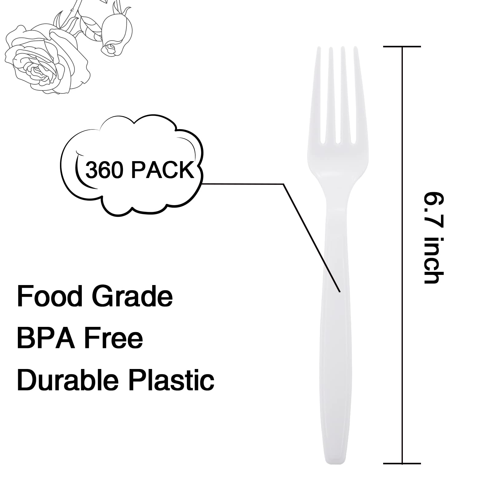 Liacere 360 Pieces White Plastic Forks - Disposable Forks - 6.7inch Heavy Duty Fork - White Plastic Utensils -Perfect for Parties Dinners Restaurants