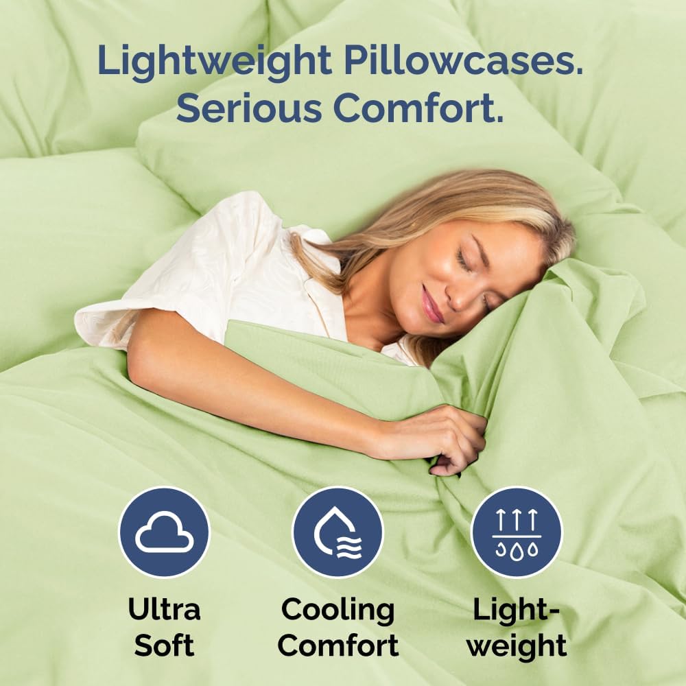 Skiennix Body Pillowcases Set of 2 | Soft 20x54 Long Pillow Covers for Side Sleepers - Wrinkle-Free, Machine Washable in Light Sage Green