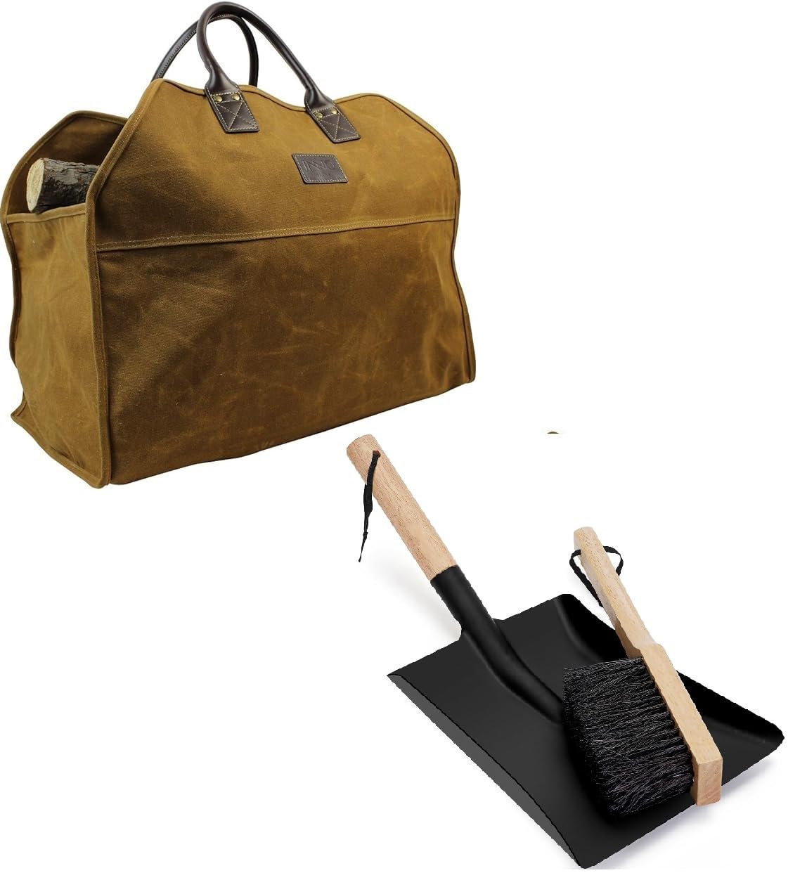 Large Fire Wood Bag and Ash Shovel and Brush Set