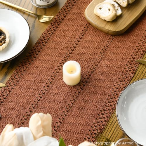 Artoid Mode 12x90 Inch Caramel Woven Farmhouse Table Runner