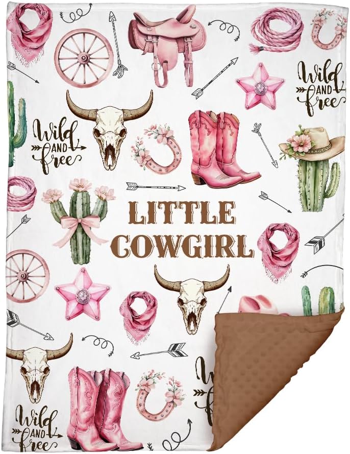 Skiennix Western Baby Blanket - Soft Cowgirl Minky Blanket for Nursery Decor | Lightweight & Warm