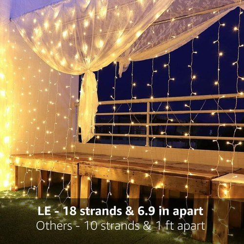 Lighting EVER LED Curtain Lights - 18 Hang Down String Lights, 10x10 ft Twinkle Fairy Lights for Bedroom & Wedding Decor