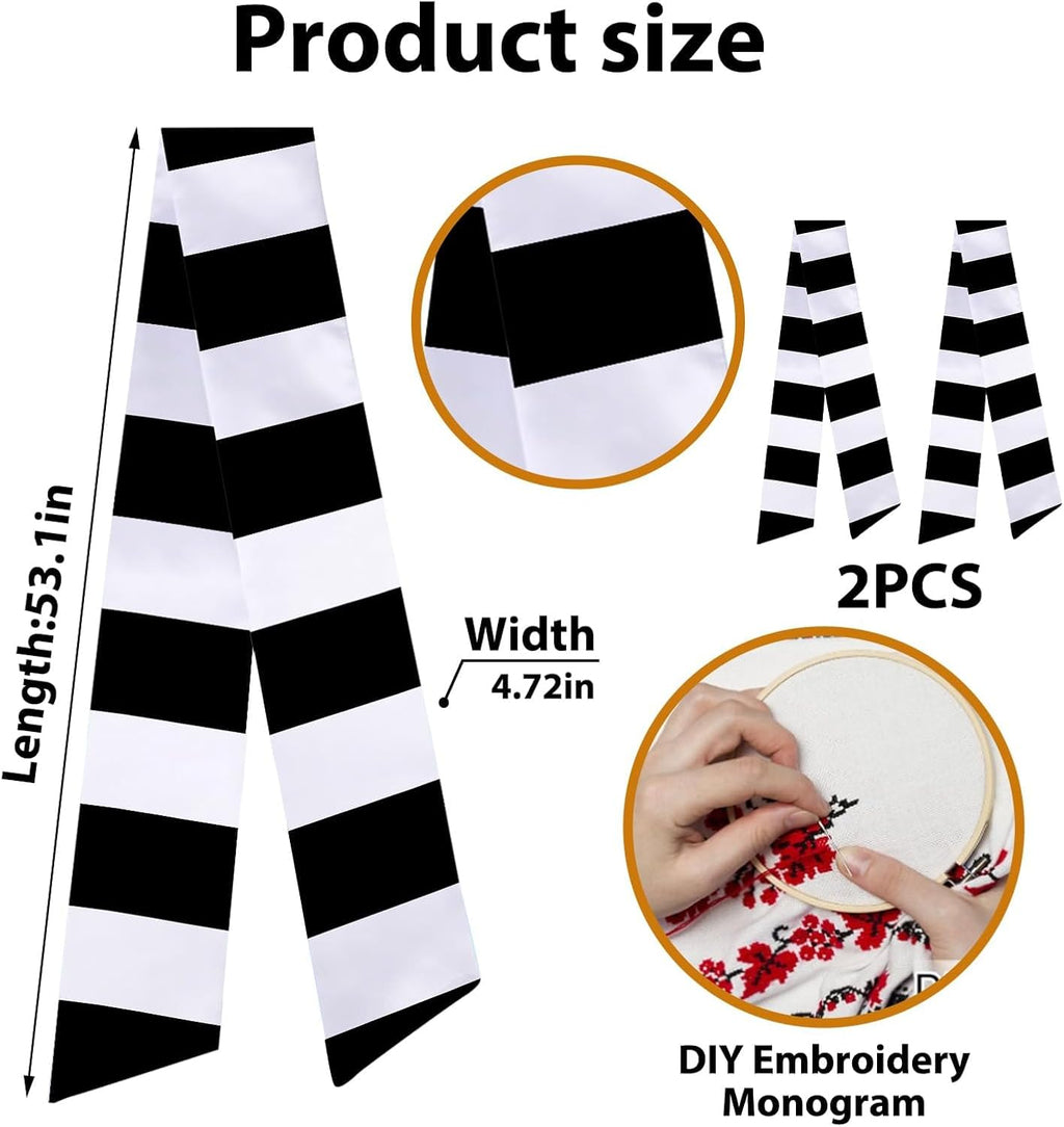 Regine Switzerland Christmas Wreath Sash - 2-Piece Black & White Striped Burlap Set for Home Decor