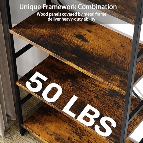 5-Tier Arched Bookshelf, Industrial Metal and Wood Bookcase Storage Organizer