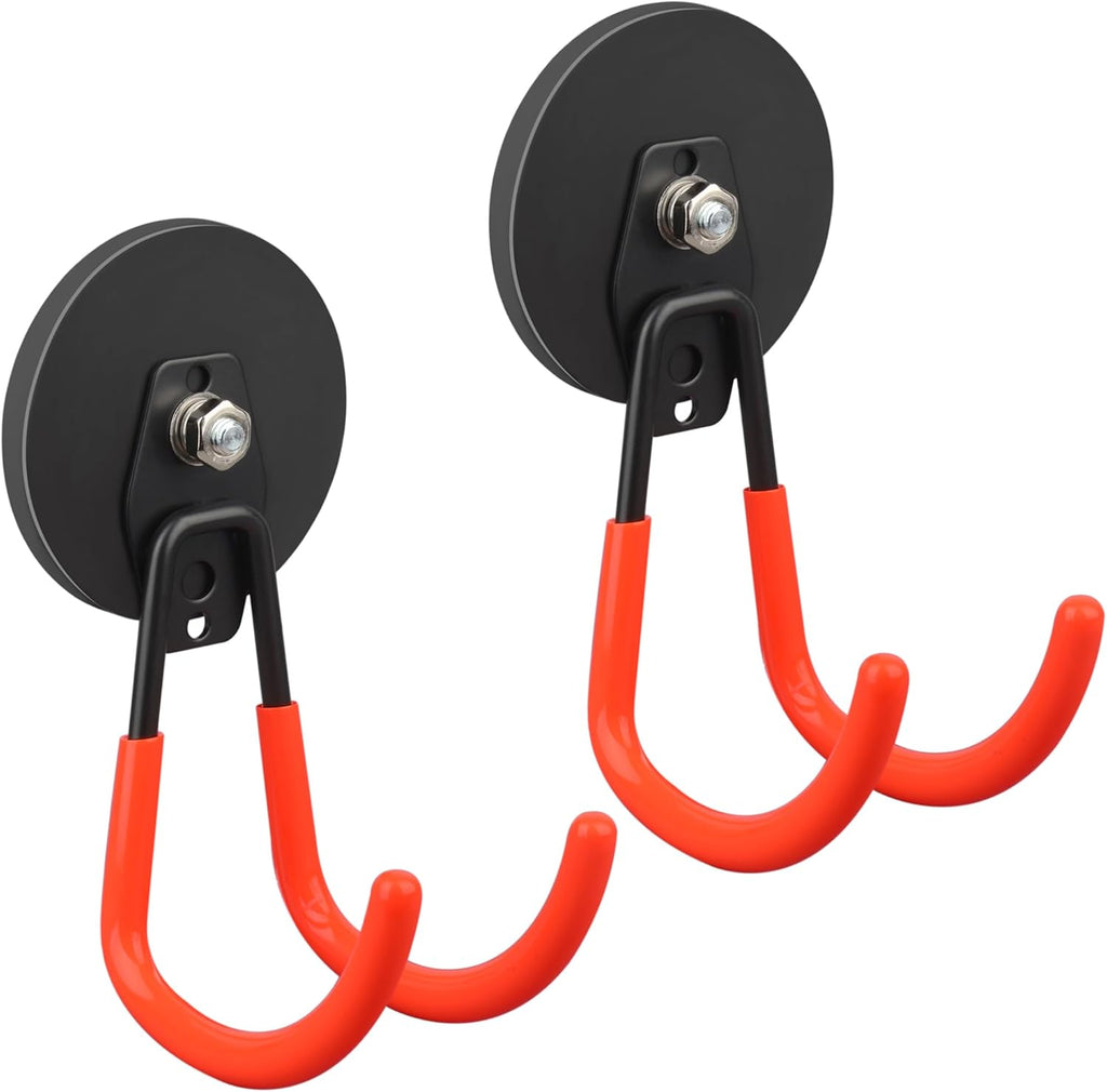 ULIBERMAGNET Heavy Duty Magnetic Hooks - 2 Pack for Cables, Tools & More | 3.46 Inch, Orange