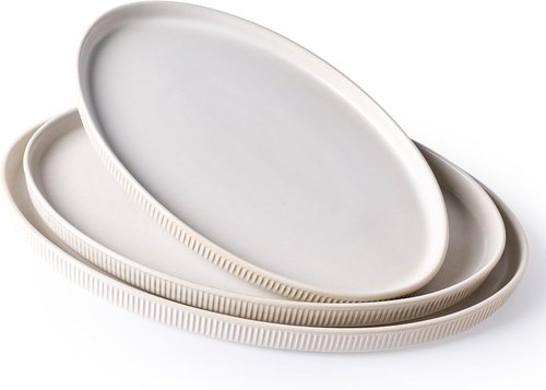 Famiware Serving Platter - Elegant Matte White Oval Trays | 16/14.6/12.9 Inch for Parties & Buffets