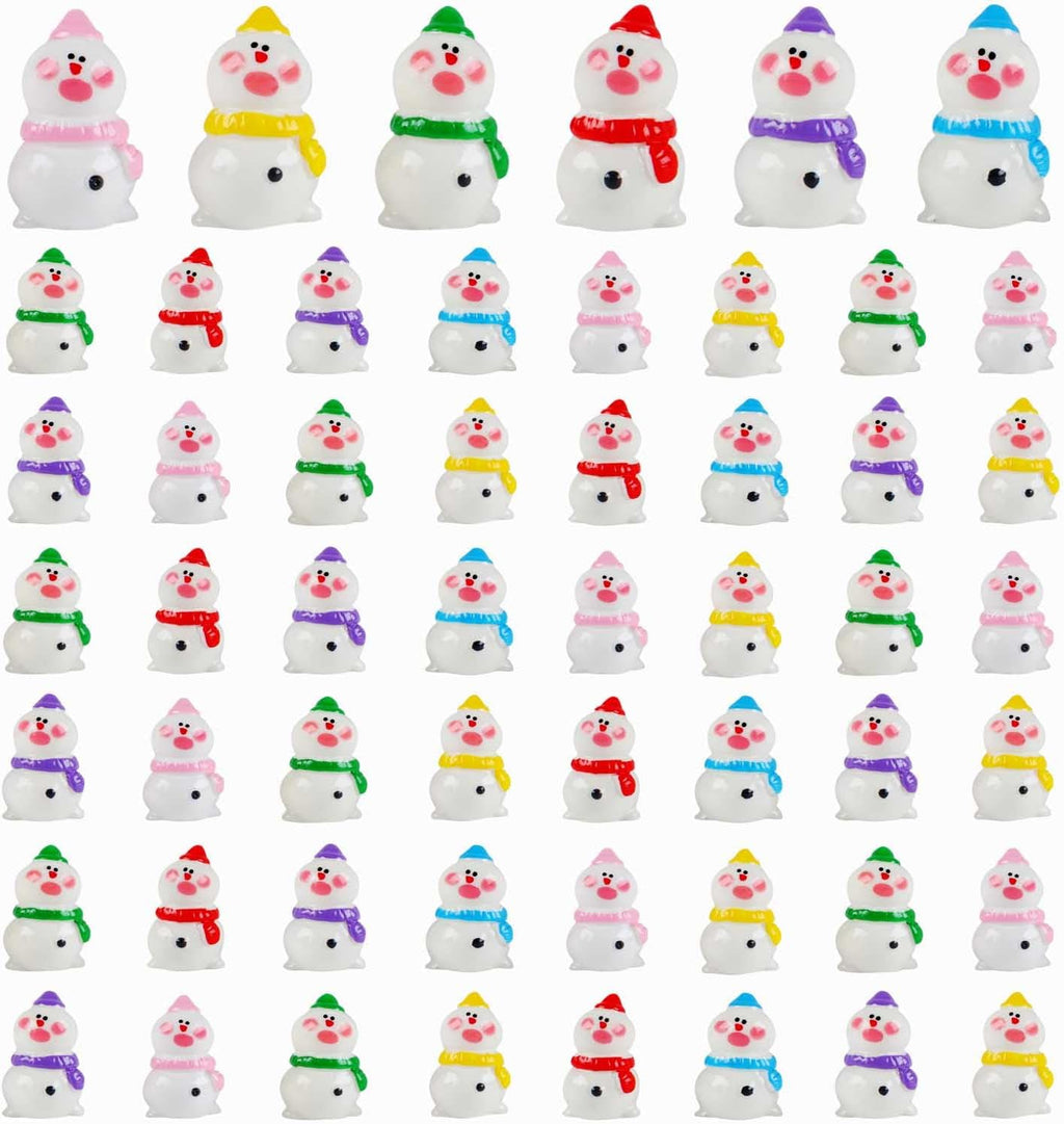 Skiennix Mini Snowman Figurines - 48pcs Christmas Resin Decorations with Top Hat for DIY Party Decor