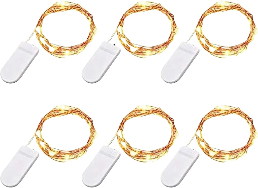 TenSteed Fairy String Lights - 6 Pack Battery Operated LED Starry Lights | 7.2ft Silvery Copper Wire for Christmas & Weddings