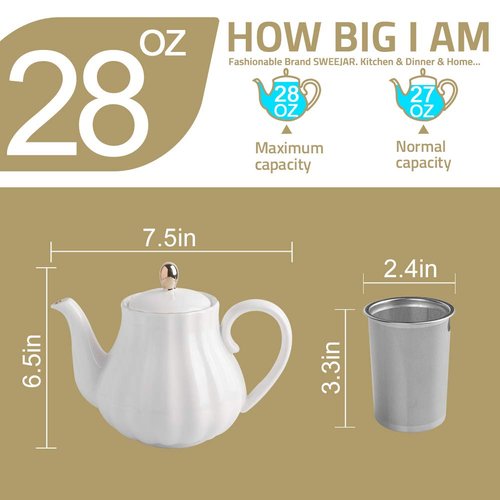Sweejar Royal Teapot, Ceramic Tea Pot with Removable Stainless Steel Infuser, Blooming & Loose Leaf Teapot - 28 Ounce(Turquoise)