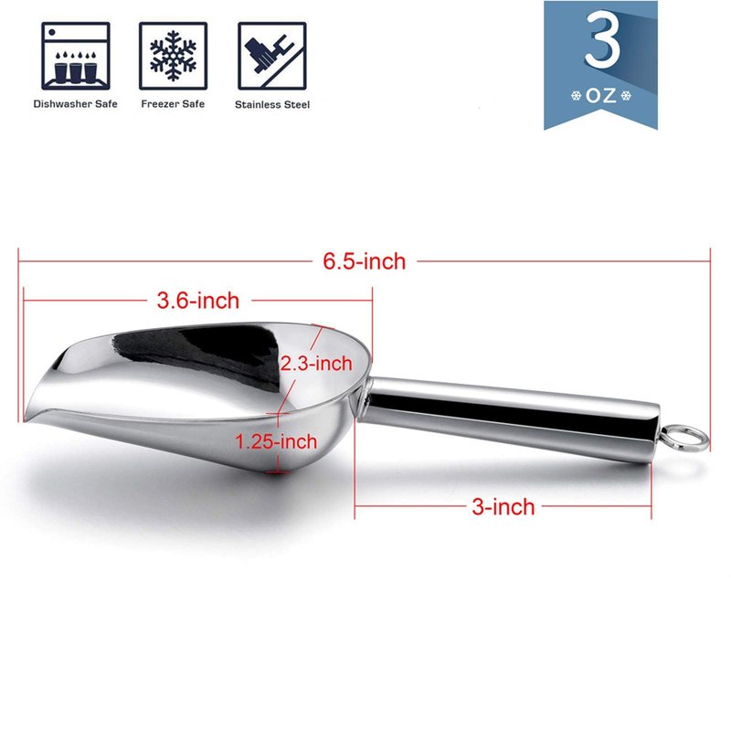 Mini Ice Scoop Set of 6, E-far 3 Ounce Stainless Steel Kitchen Scoops, Ideal for Candy/Ice Cube/Flour/Sugar/Coffee Bean/Protein Powder, Food Grade & Anti Rust, Easy Clean & Dishwasher Safe