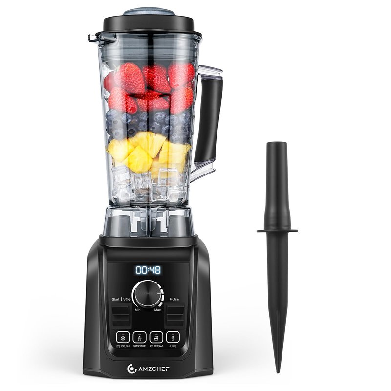 AMZCHEF Professional Blenders for Kitchen, 1800 W Smoothie Blender with Infinitely Variable Speed and 5 Functions, 68 oz Blender for Smoothies, Puree, Ice Crush, Ice Cream, Soup, Juice, Black