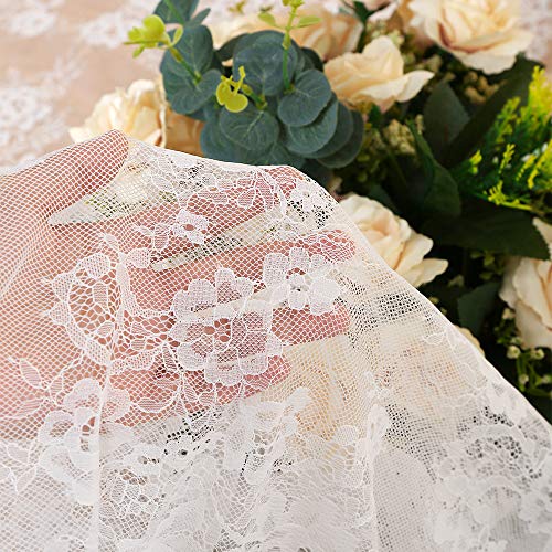 White Lace Tablecloth 5 Pieces 60x120 Inches Embroidered Floral Design