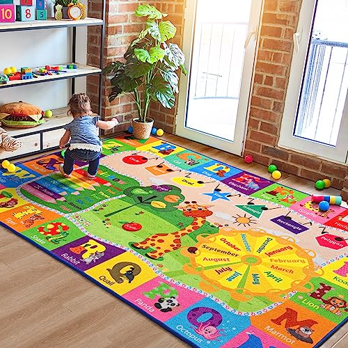 Educational Kids Play Rug 4x6, Alphabet & Animal Learning Play Mat