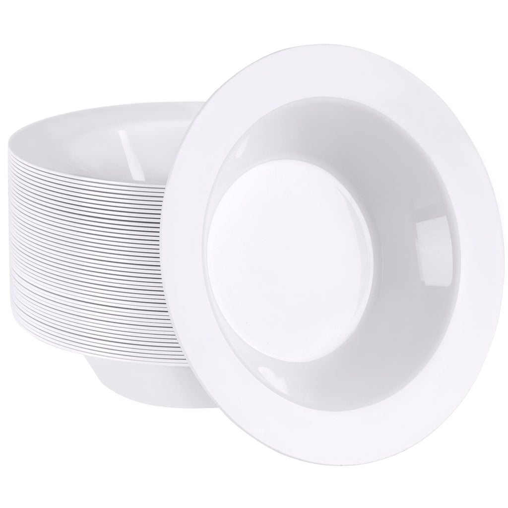 SETUP [12 oz. - 50 Piece White Plastic Bowls, Disposable Plastic Soup Bowls - Premium Heavy-Duty Dessert Bowls for Wedding, Party and All Occasions