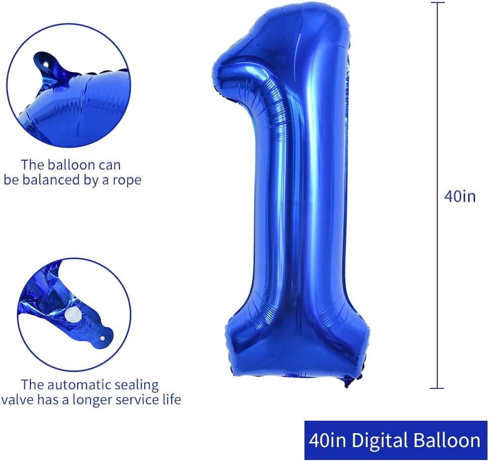 TONIFUL 40-Inch Navy Blue Number 1 Balloon - Large Foil Mylar for Birthday & Engagement Celebrations