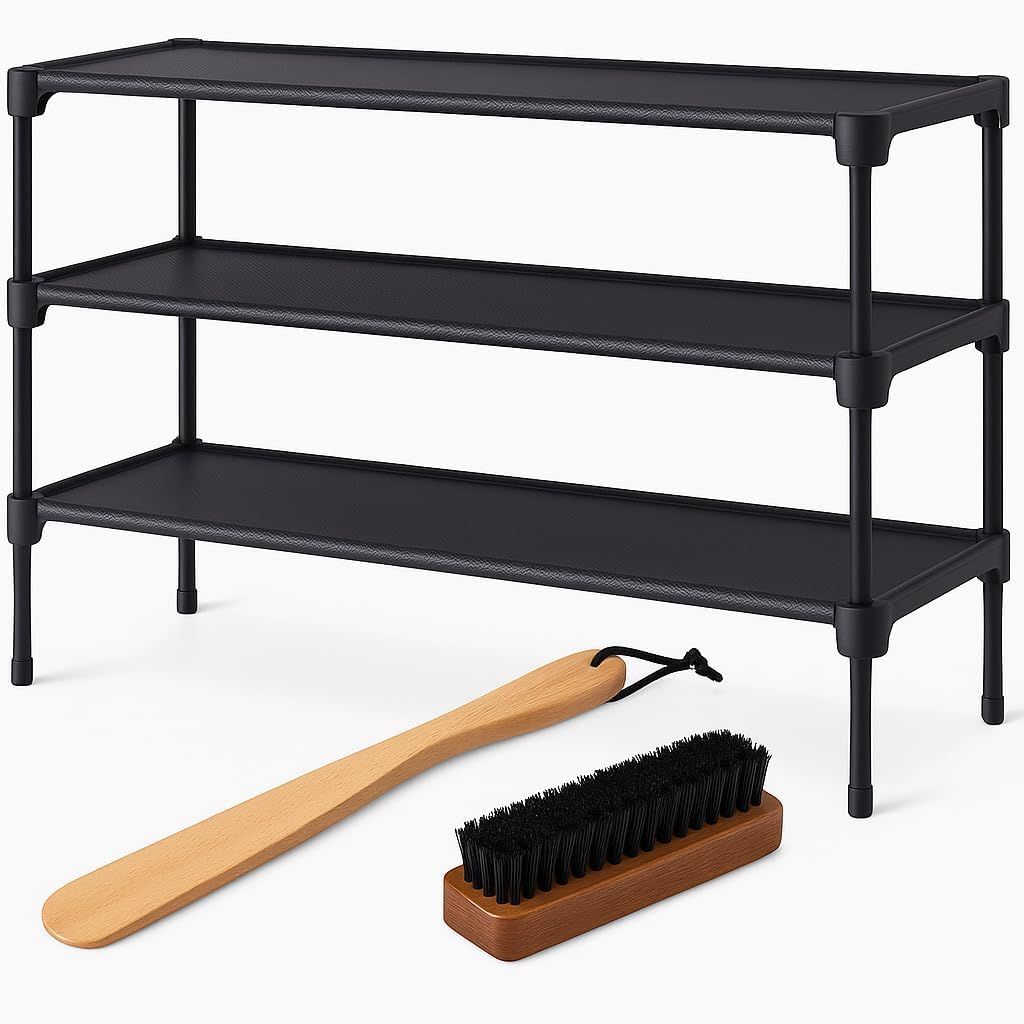 Skiennix 3-Tier Shoe Rack Organizer - Durable Plastic Storage Shelf for Entryway & Closet - Black