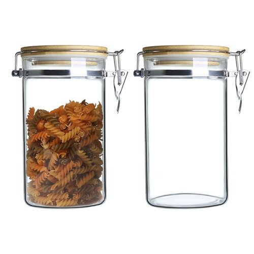 IDEALUX Glass Storage Jar with wooden Locking Clamp, Coffee Bean & Kitchen Food Container, Glass Sourdough Starter Jar (2PACK 50 OZ)