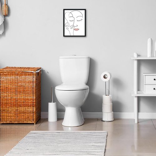 Merrleem Bathroom Wall Art Poster - Humorous Minimalist Decor | Funny Toilet Canvas Print (Framed, 14" x 11")