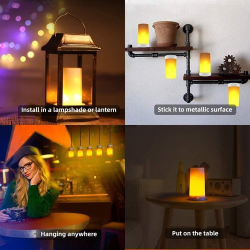 LED Flame Effect Fireplace Light - Remote & Timer, USB Rechargeable Flameless Candle - 2 Pack