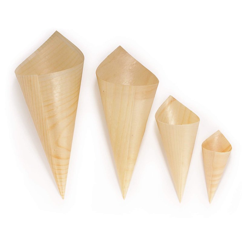 BambooMN - Disposable Food and Appetizer Wood Cones - 7.9" x 3" - 100 Pieces