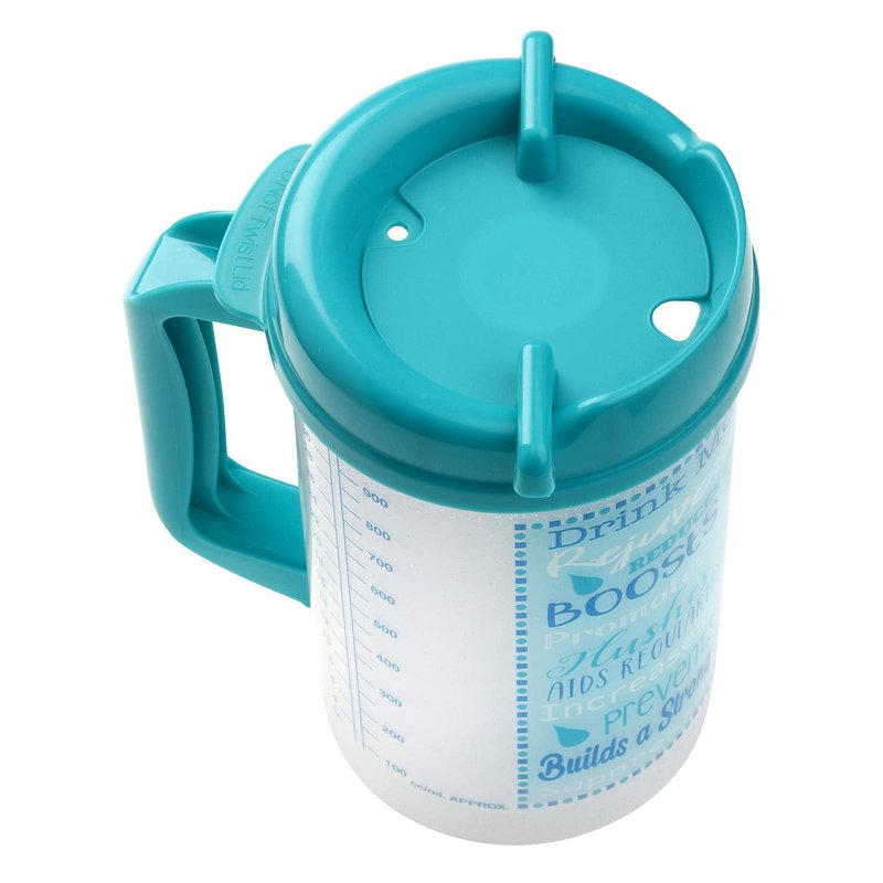 Plum Hill Hospital Cup With Lid and Straw - 32 Ounce Insulated Water Bottle, Drinking Mug With Measurements - Teal