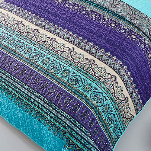 Boho King Quilt Bedding Set - 3-Piece All-Season Microfiber Coverlet Set
