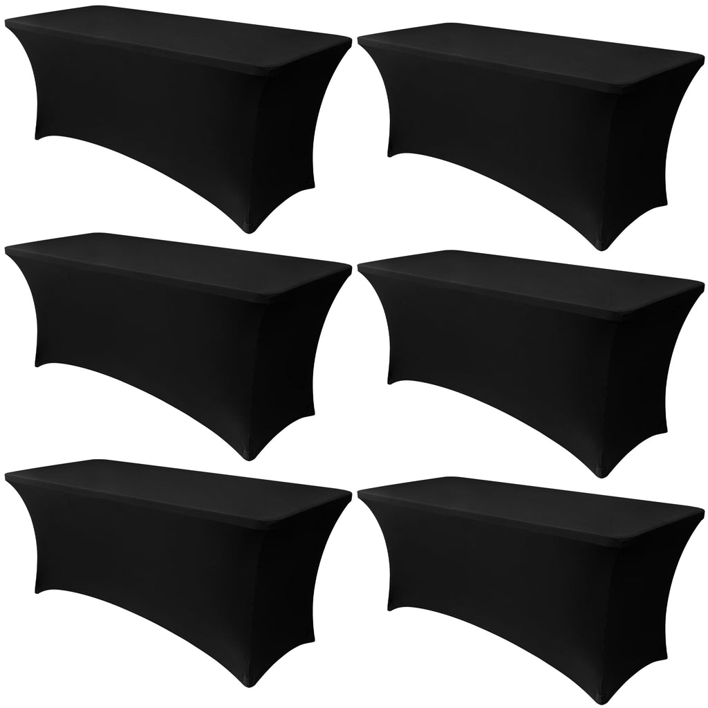 Obstal 6 Pack Stretch Spandex Table Covers for 8 Foot Tables - 8 FT Universal Rectangular Fitted Tablecloth Protector for Wedding, Banquet, Party (Black, 96 Length x 30 Width x 30 Height Inches)