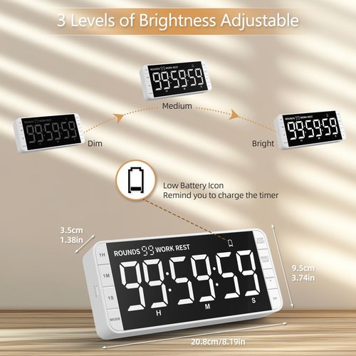 MeesMeek Rechargeable Kitchen Timer - 7.8" Extra Large Display, Magnetic LED, 5 Alarms, 99H Countdown/Countup for Cooking, Classroom, Home Gym