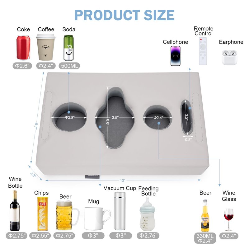 FDMGEL Couch Cup Holder Pillow - Cup Glass Cozy Pillow | Couch Caddy Sofa Bed Buddy Holds Drinks, Snacks, Remotes, Phones, Tablet. Keep Drinks Stand and Prevent Spills (PU Gray)