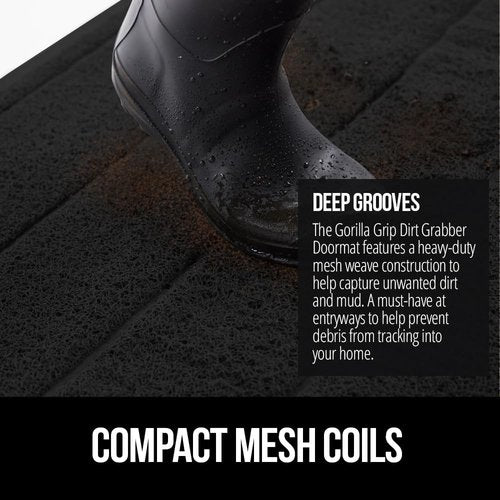 GORILLA GRIP Dirt Grabber Doormat - Durable Mesh Weave, Low Profile, 35x23, Black | Heavy Duty Mud Scraper for High Traffic Areas