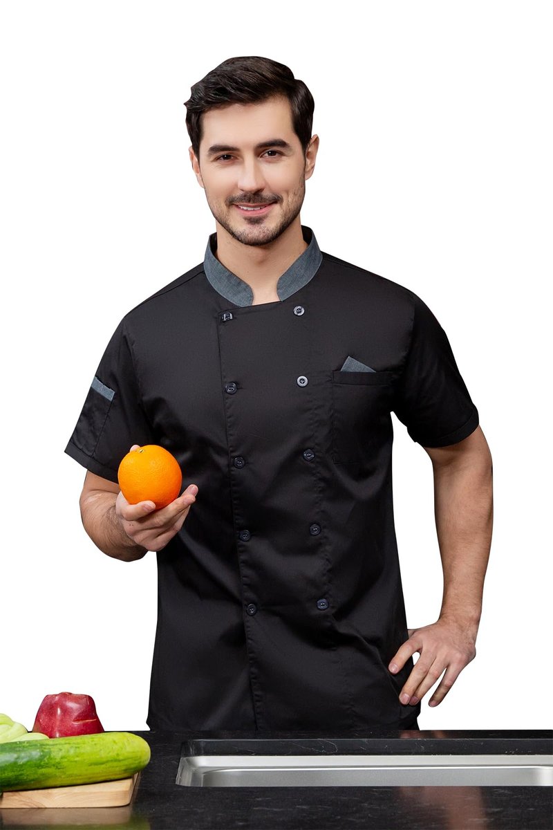 Unisex Double-breasted Chef Coat Back Full Mesh Lightweight Chef Jacket Color Stitching Chef Uniform