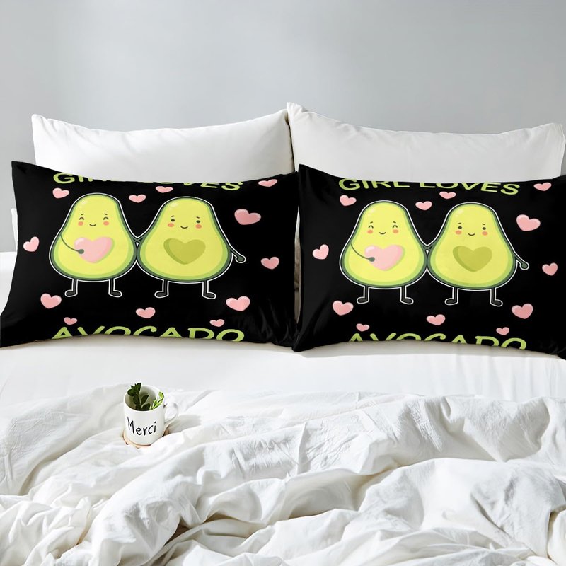 Girls Avocado Bedding Set Kids Cute Cartoon Avocado Duvet Cover for Children Women Bedroom Green Fresh Fruit Decor Comforter Cover Set Avocado Lover Bedspread Cover King Size with 2 Pillow Case