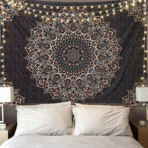 Black Mandala Tapestry Wall Hanging - Boho Psychedelic Room Decor