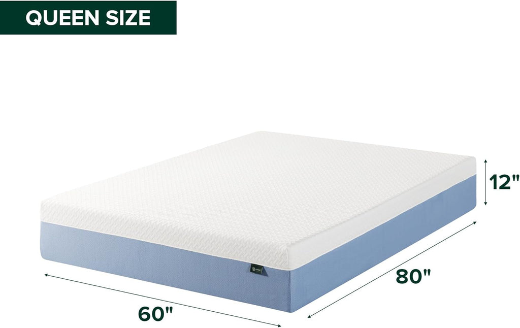 Zinus 12 Inch Queen Memory Foam Mattress - Cooling Comfort, Fiberglass Free, Medium Feel, Safe Materials