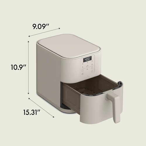 bella 6 Qt Slim Air Fryer, Fits-anywhere™ Kitchenware, EverGood™ Ceramic Nonstick Coating, Adjustable Temperature, 6 Preset Cooking Options, 60 Min Auto Shutoff w Audible Tone, 5lb Capacity, Oatmilk