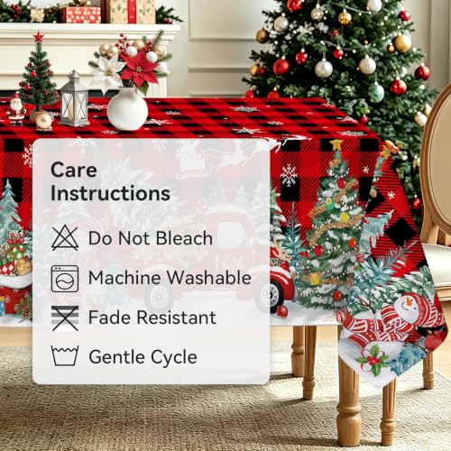 Christmas Tree Plaid Truck Gift Rectangle Table Cloth 55x70in Red Plaid - hometrixx