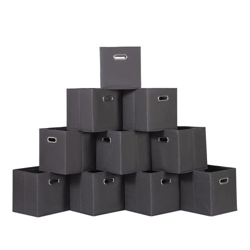 SEVENDOME Fabric Cloth Storage Bins,Fabric Cube Organizer with Dual Handles Foldable Cube Storage Baskets for Home Bedroom Storage,Set of 10,(Black)