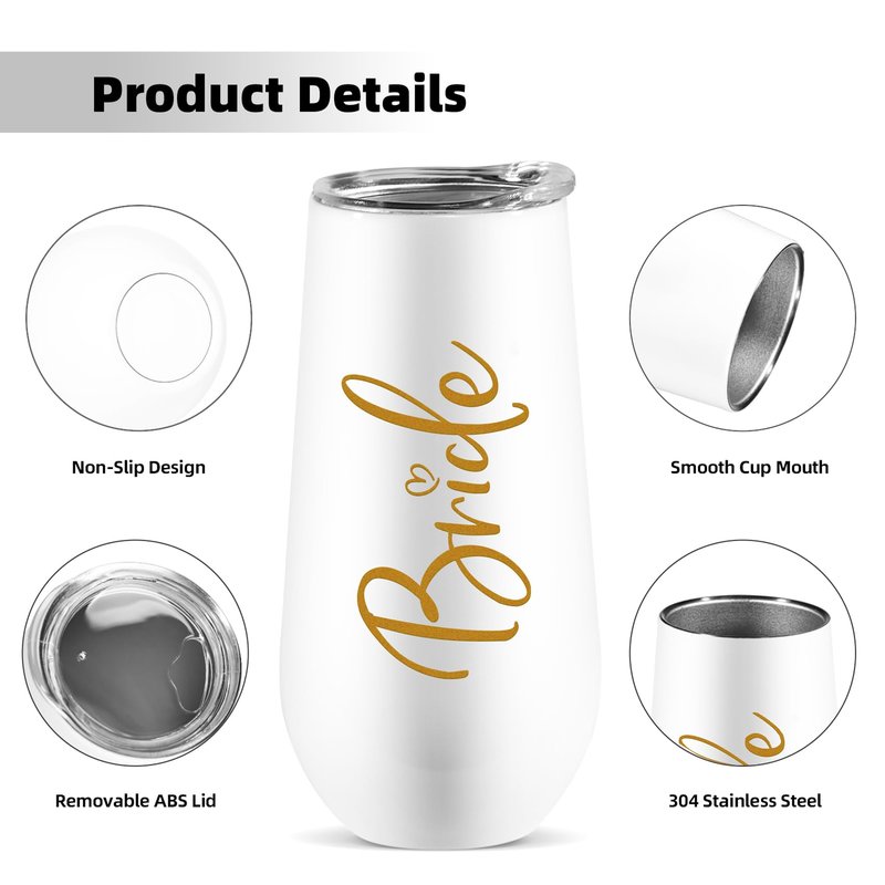 ELEGANTPARK Wedding Gifts for Bride Champagne Flutes Tumbler Wedding Engagement Gifts for Bride Wifey Mrs Bridal Party Stainless Steel Cup with Lid White 10 OZ