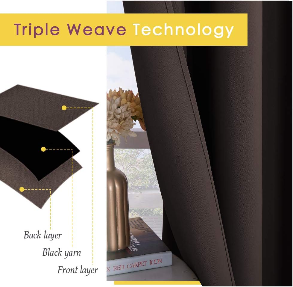 NICETOWN Room Darkening Curtains - Energy Smart Thermal Insulated Grommet Drapes | 34"x54", Toffee Brown