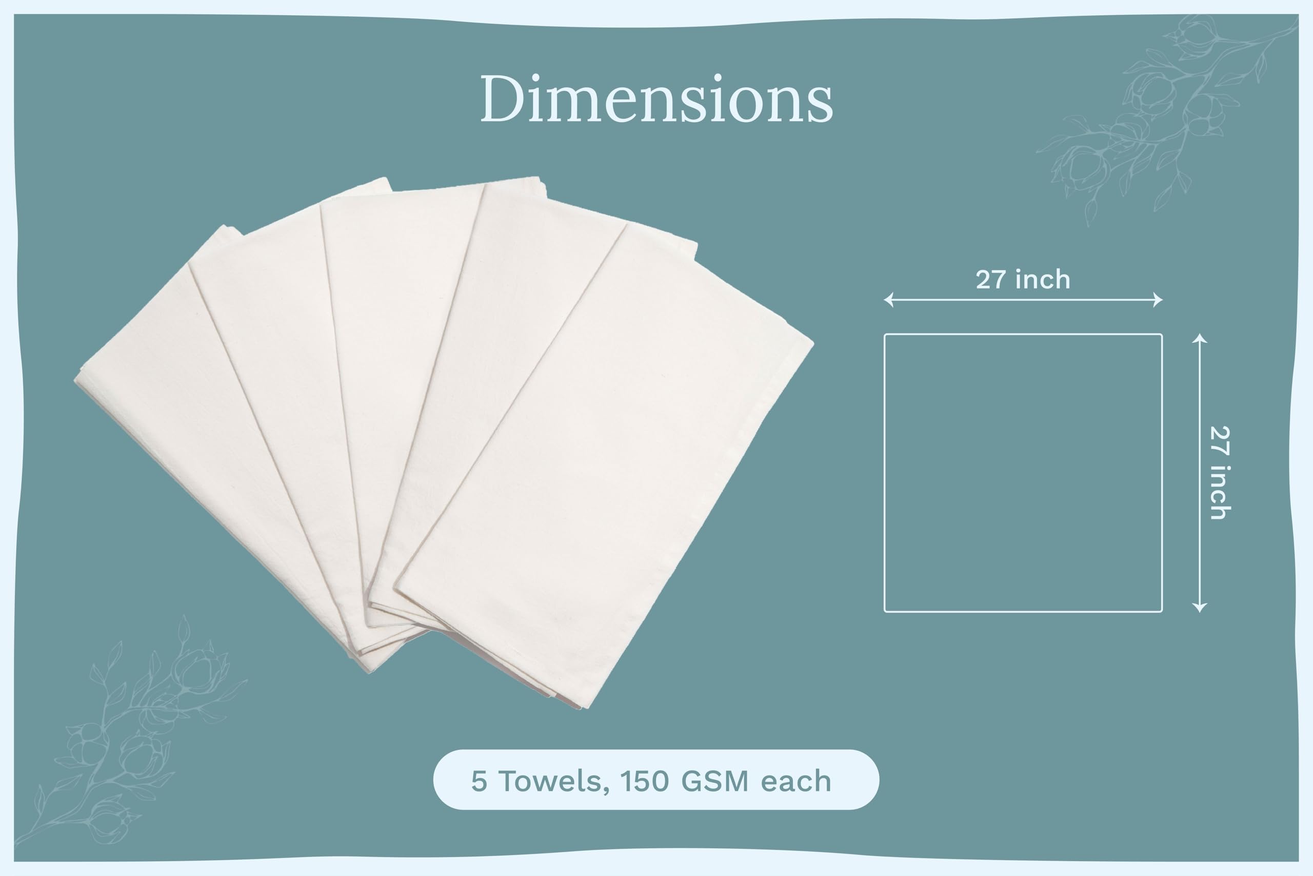 Bread Towels for Proofing Cover - 100% Organic Cotton Bread Cloth for Rising - Breathable Tea Towel for Bread Making - Unbleached Baking Towels - Bread Basket Cloth Napkin - 27"x27" (Natural - 5 Pack)