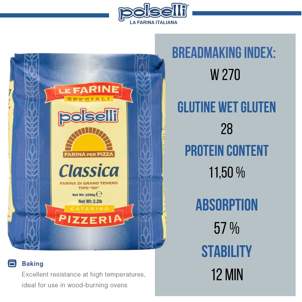 POLSELLI Double Zero Flour - Extra Fine 11 lbs | All-Natural, Unbleached, Perfect for Neapolitan Pizza & Pasta