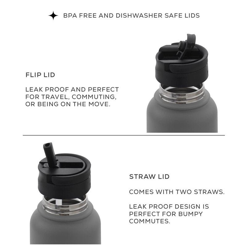 JoyJolt Triple Insulated Water Bottle with Straw Lid AND Flip Lid! 32oz Large Water Bottle, 12 Hour Hot/Cold Vacuum Insulated Stainless Steel Bottle. BPA-Free Leakproof Water Bottles - Thermos Bottle
